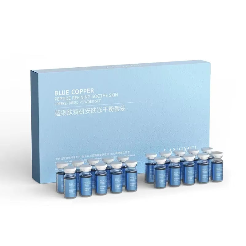 Blue Copper Peptide Freeze-Dried Powder Set Oligopeptide anti Wrinkle Essence Shrink Pores Acne Treatment Skincare Serum 20Pcs